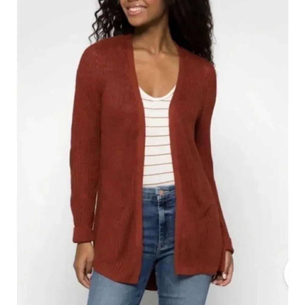 Pinque Jamelya Women's Size XS 100% Acrylic Cross Stitch Rust Brown Cardigan